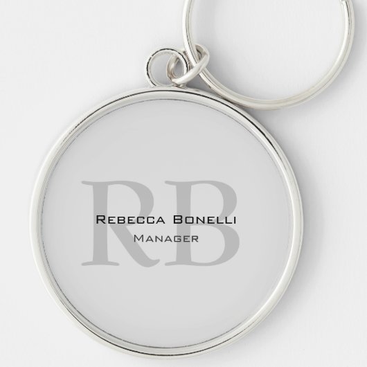 丸いホワイトグレーのモノグラムマネージャ キーホルダー (正面)