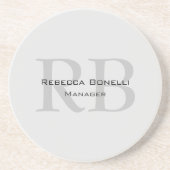 丸いホワイトグレーのモノグラムマネージャ コースター (正面)