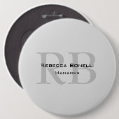 丸いホワイトグレーのモノグラムマネージャ 缶バッジ (正面&裏面)