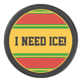 丸いボタン – ストライプ赤い緑の黄色 アイスホッケーパック (正面)