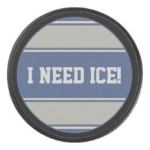 丸いボタン – ストライプ青い石灰色 アイスホッケーパック (正面)