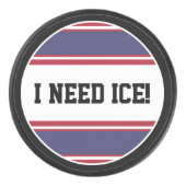 丸いボタン – ストライプ青い赤い白 アイスホッケーパック (正面)