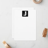 丸いボックス名とモノグラム |白黒とグレー ノートカード (正面/裏面インサイチュ)