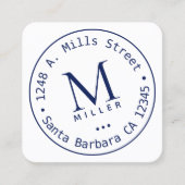 丸いモノグラムの濃い青縁ど スクエア名刺 (正面)