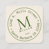 丸いモノグラム緑縁ど スクエア名刺 (正面)