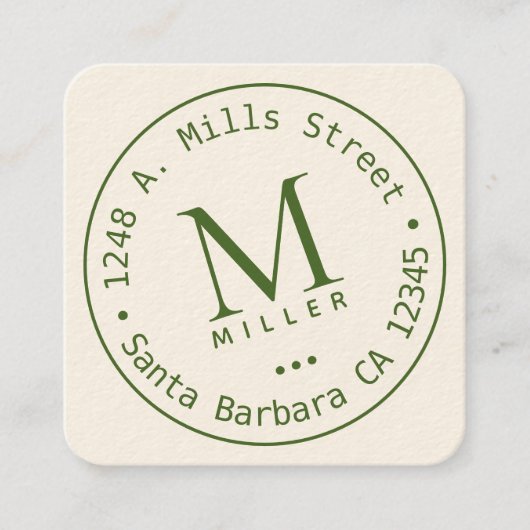 丸いモノグラム緑縁ど スクエア名刺 (正面)