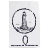 丸いロープフレームの海の灯台 ミディアムペーパーバッグ (正面)