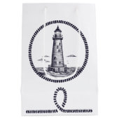 丸いロープフレームの海の灯台 ミディアムペーパーバッグ (裏面)