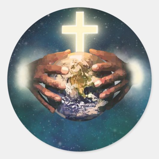 丸い世界を手にステッカー ラウンドシール (正面)