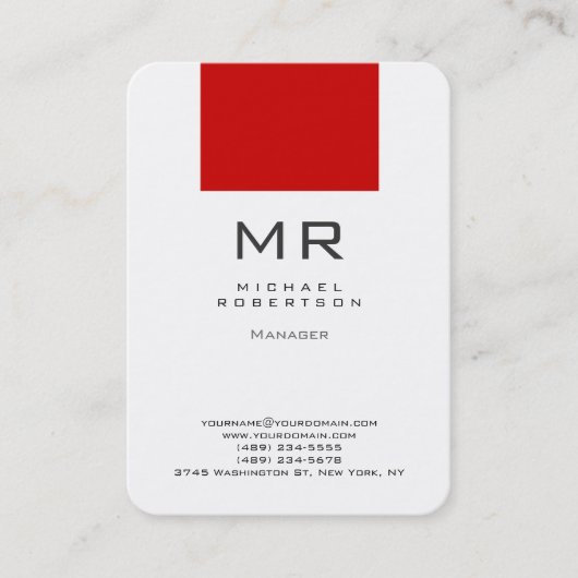 丸い丸い角ホワイトレッドの名刺 名刺 (正面)