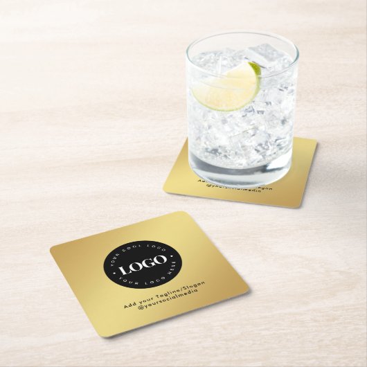丸い円のカスタム会社ロゴ金ゴールドグラデーション スクエアペーパーコースター (インサイチュ)