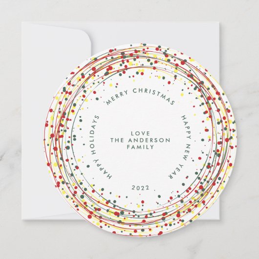 丸い円レッドグリーンイエロー絵を描写真ハッピー シーズンカード (裏面)
