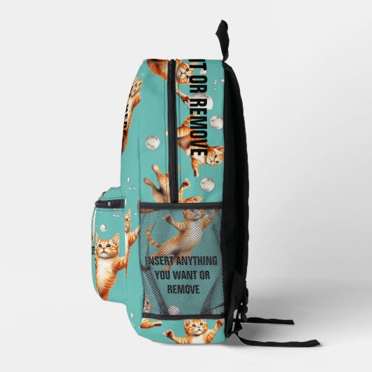 丸い写真と文字の猫が泡を追う プリントバックパック (右)