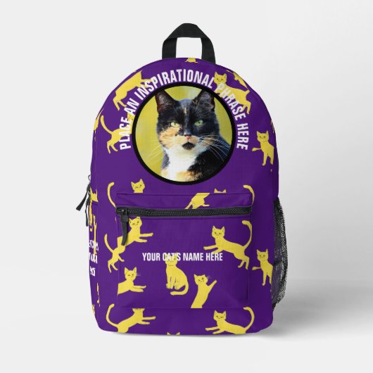 丸い写真と文字紫色のジャンプ猫 プリントバックパック (正面)