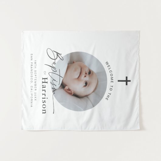 丸い写真の洗礼 - ウェルカムサイン タペストリー (正面(横))