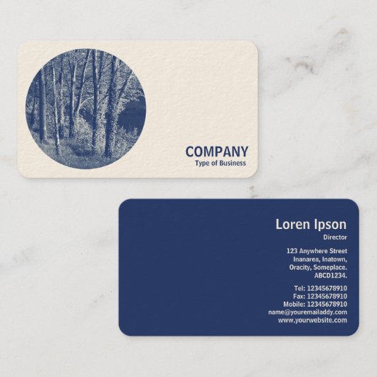 丸い写真-川沿いの木-シアノタイプ 名刺 (正面/裏面)