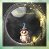 丸い塔の窓辺にいるハロウィンのフクロウ ウィンドウサイン (シート3)