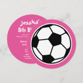 丸い女の子のサッカーバースデーパーティーの招待状 招待状 (正面/裏面)