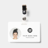 丸い従業員の写真、QRコード、ロゴ、名前 バッジ (Front with Clip)