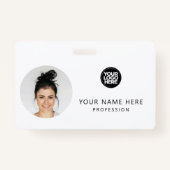 丸い従業員の写真、QRコード、ロゴ、名前 バッジ (正面)