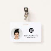 丸い従業員の写真、QRコード、ロゴ、名前 バッジ (正面クリップ)