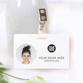 丸い従業員の写真、QRコード、ロゴ、名前 バッジ