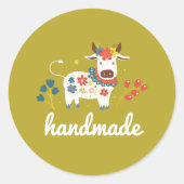 丸い手作り製品ラベルシール牛 ラウンドシール (正面)