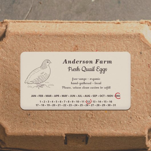 丸い日付 – ファームウズラ卵ブラウンステッカー ラベル