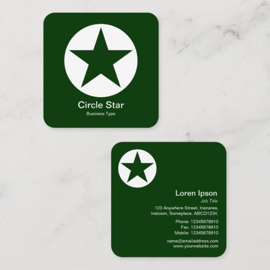 丸い星 – 濃い緑の上の白 スクエア名刺 (正面/裏面)