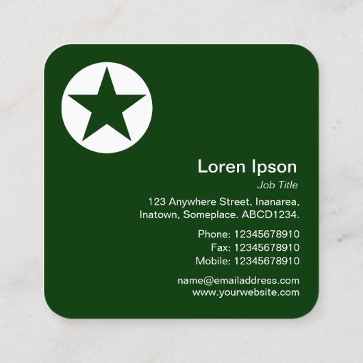 丸い星 – 濃い緑の上の白 スクエア名刺 (裏面)