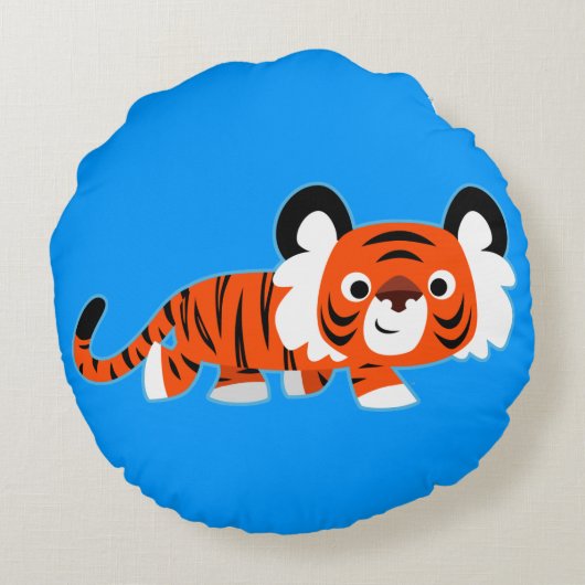 丸い枕の上の可愛い漫画の虎 ラウンドクッション (裏面)