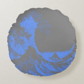 丸い枕ザ素晴らしウェーブブルー&グレー ラウンドクッション (正面)