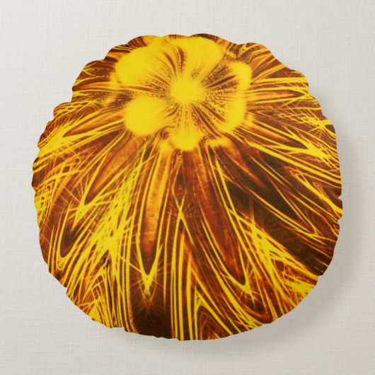 丸い枕抽象芸術ライン黄色い花 ラウンドクッション (正面)