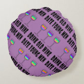 丸い枕 – 古いワインを飲む,デート若い男性 ラウンドクッション (裏面)