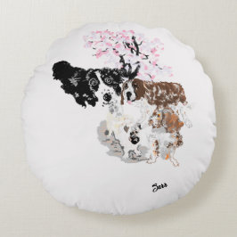 丸い枕：犬の世界、犬の世界 ラウンドクッション