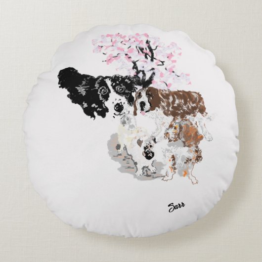 丸い枕：犬の世界、犬の世界 ラウンドクッション (正面)