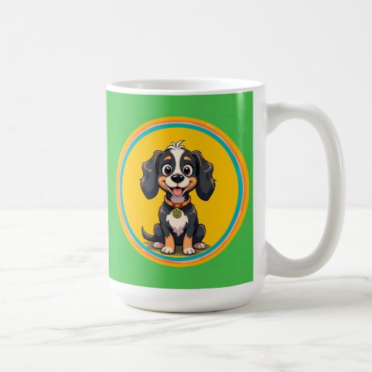 丸い枠にハッピンカラフルグ犬 コーヒーマグカップ (右)