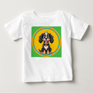 丸い枠にハッピンカラフルグ犬 ベビーTシャツ