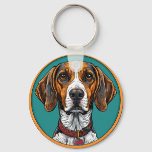 丸い枠に首輪を付けた犬 キーホルダー