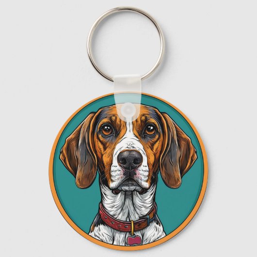丸い枠に首輪を付けた犬 キーホルダー (正面)