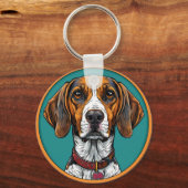 丸い枠に首輪を付けた犬 キーホルダー (正面)