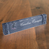 丸い枠の暗いユニコーンポートレート デスクネームプレート (側面)