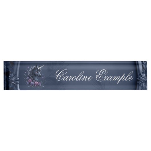 丸い枠の暗いユニコーンポートレート デスクネームプレート (正面)