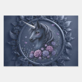 丸い枠の暗いユニコーンポートレート ラッピングペーパーシート (正面2)