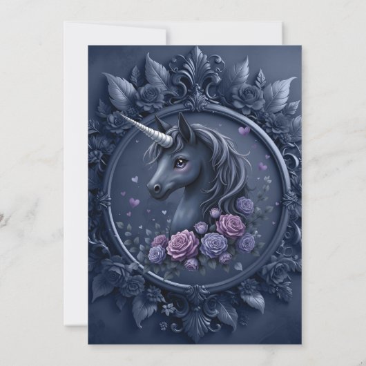 丸い枠の暗いユニコーンポートレート 招待状 (裏面)