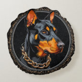 丸い枠の華美ドバーマン犬 ラウンドクッション (裏面)