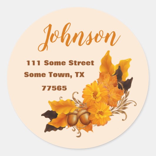 丸い秋の感謝祭住所 シールシール ラウンドシール (正面)