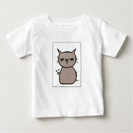 「丸い耳の茶色い灰色の猫の漫画の絵文字バップ ベビーTシャツ