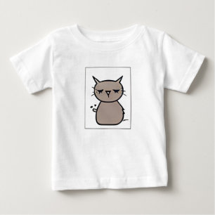 「丸い耳の茶色い灰色の猫の漫画の絵文字バップ ベビーTシャツ