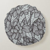 丸い花のプリント装飾用クッションのグレーと黒 ラウンドクッション (裏面)